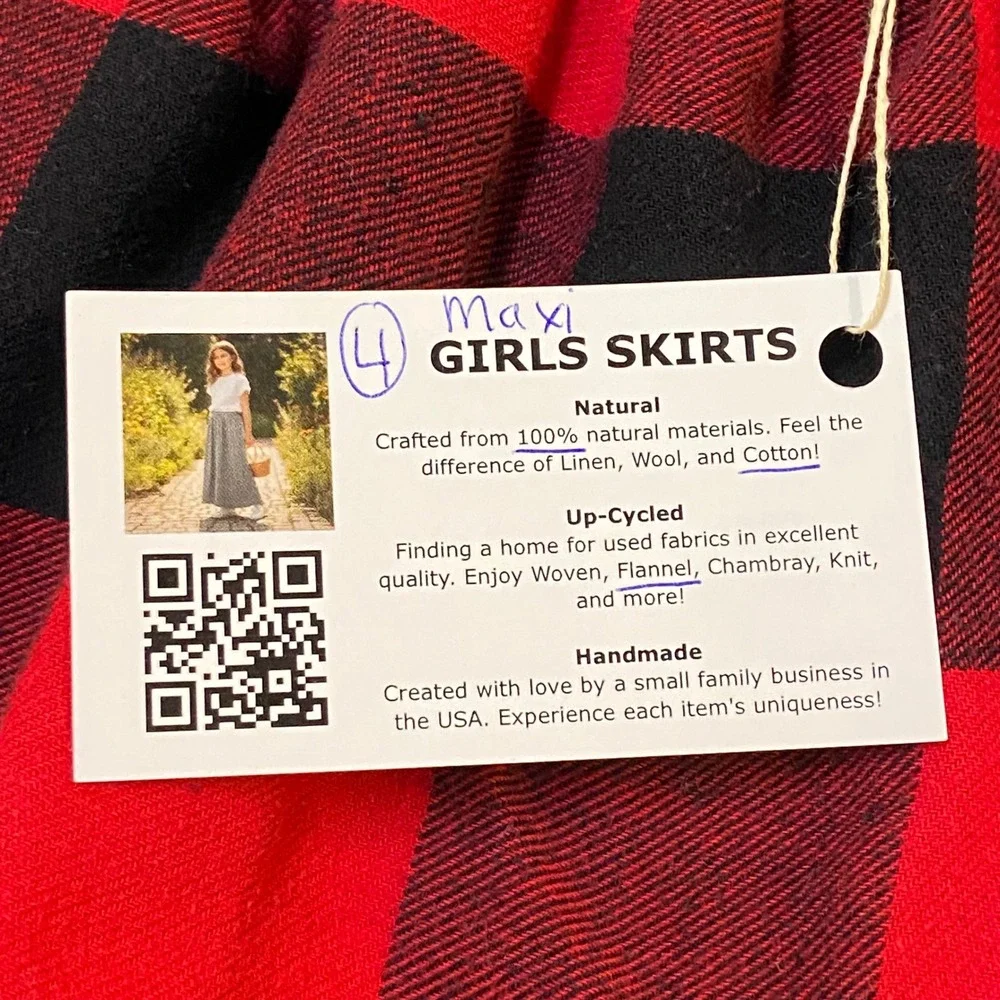 Girls Flannel Mom and Pop's Kids Maxi Skirt Sz 4 Red Black Buffalo Plaid Cotton